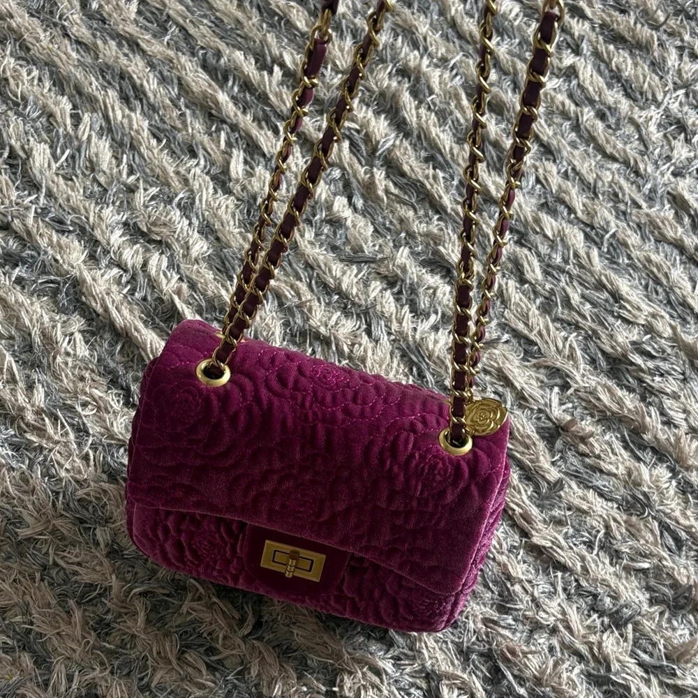 Plush Quilted Pink Shoulder Bag with Chain Strap Gold Hardware